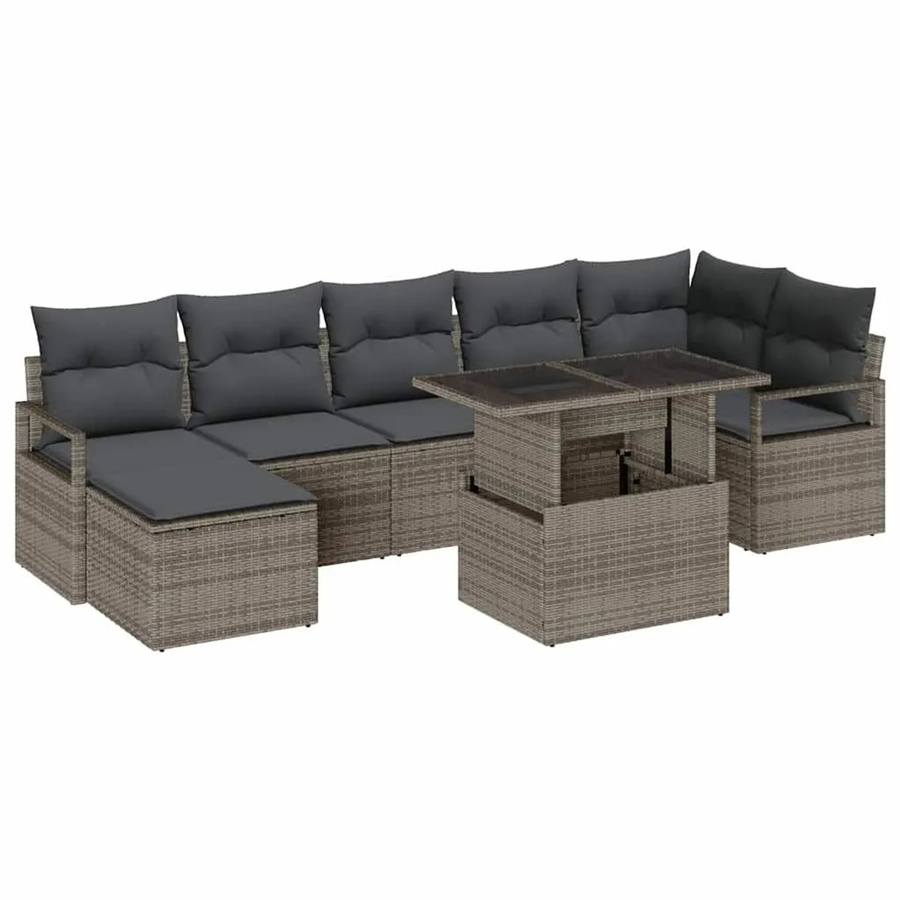 vidaXL Garten-Sofa-Set 8-teilig in Grau mit Kissen und Couchtisch aus Metall für Terrasse und Balkon - Bild 2