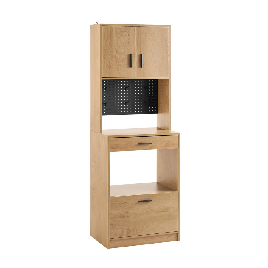 SoBuy Mikrowellenschrank FSB98-N im Retro-Stil mit Pegboard und Küchentrolley, Farbe Natur Braun, B/T/H: 60 x 40 x 170 cm - Bild 2
