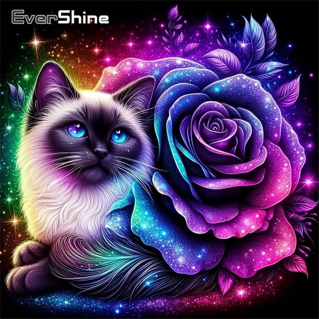 Evershine Diamant-Malerei Katzenbild mit Strass-Verzierung, buntes Tier-Mosaik als Hobby-Projekt, B/H: 20 x 20 cm - Bild 1