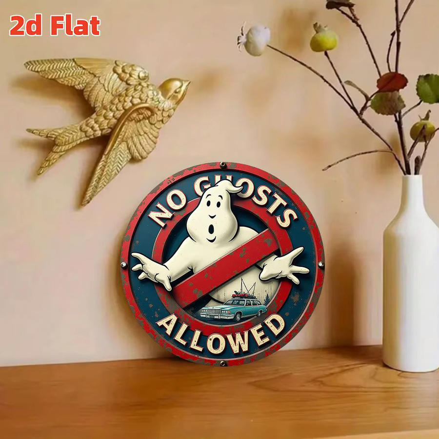 Ghostbusters Metallschild Potdemiel No Ghosts Allowed Vintage Wandkunst aus Aluminium, Rund, Mehrfarbig, Durchmesser: 20 cm - Bild 5