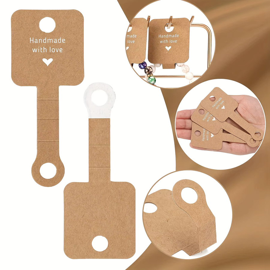 100 Stück Kraftpapier Schmuckdisplay in T-Form aus Karton für Armbänder und Schmuckpräsentationen in Braun und Gelb - Bild 2