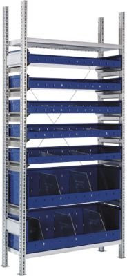 SSI Schäfer Steckregal R 3000 Komplettregal in Blau und Silber, 1 Grundregal mit 2 Böden und 7 Lagerwannen, B/T/H: 105,5 x 50,0 x 227,8 cm - Bild 1