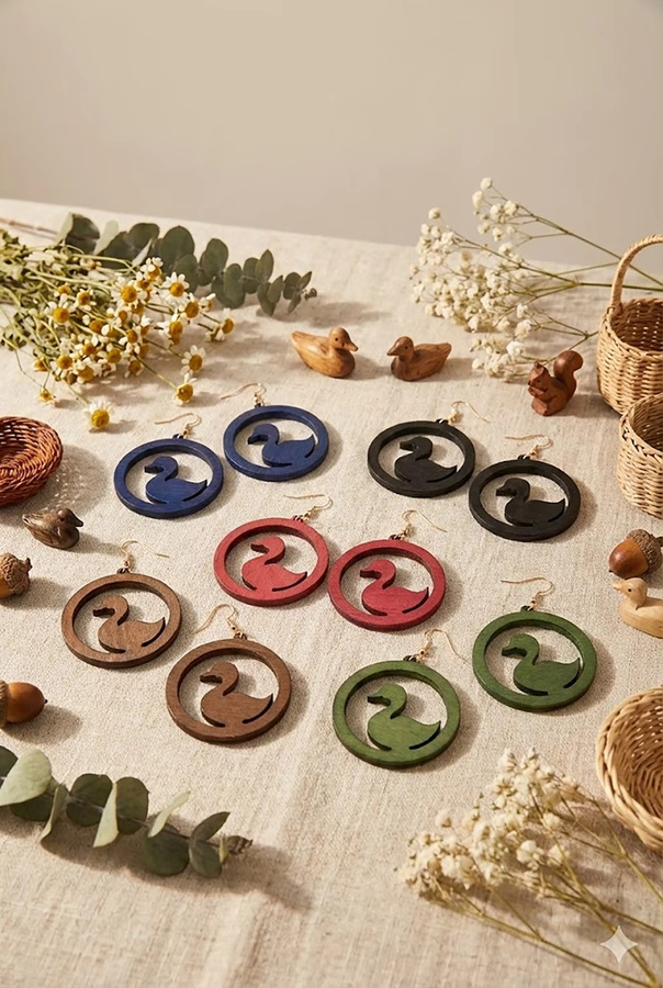 YULUCH Ohrringe, 5-teiliges Set, entenförmig, Holz, Damen - Bild 3