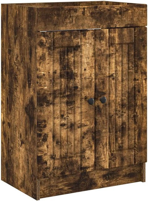 vidaXL Badschrank in Räuchereiche mit Schranktüren und Regalfächern, B/T/H: 56 x 37,5 x 81 cm - Bild 1