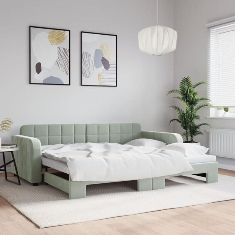 Ausziehbares Funktionsbett Vidaxl in Grau aus Samt und Metall, B/T/H: 90 x 190 cm - Bild 1