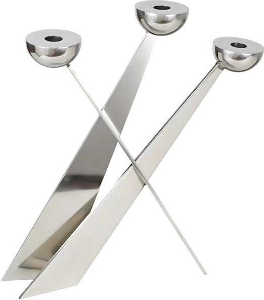 Moderner Luxus-Kerzenhalter aus Edelstahl in Weiß für Tischdekoration, H x B x T: 33,5 x 29 x 3 cm - Bild 1