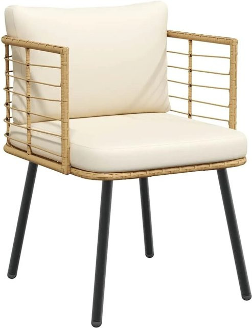 Furnicato Gartenstuhl aus Poly Rattan in Natur mit Kissen und Armlehnen - Bild 1