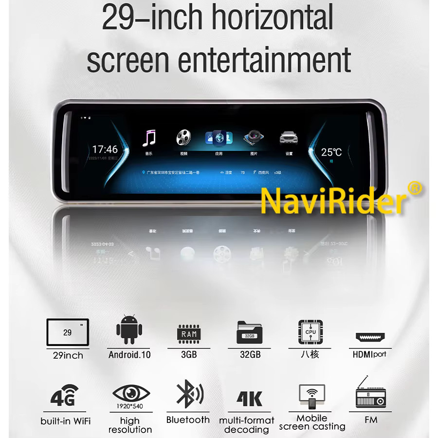 NAVIRIDER 29 Zoll Android Touchscreen Rückfahrkamera-Display als Auto-Dachmonitor und HUD-Display in Schwarz für Toyota Hiace und Mercedes-Benz V-Klasse - Bild 2