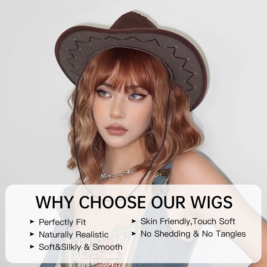 EASIHAIR Perücke, braun mit blonden Highlights, kurz gewellter Bob mit Pony, Damen - Bild 2