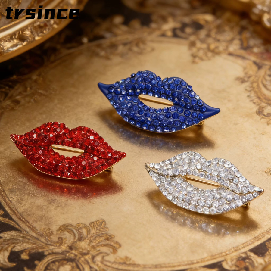 trsince Brosche, rote Lippen, Kristall, Damen - Bild 1