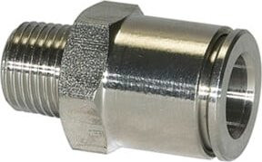 Riegler Gerade Steckverschraubung aus Edelstahl in Silber, R 1/2 Zoll, Schl.-Ø 12 mm, 15 bar, Werkstoff ES 1.4404 - Bild 1