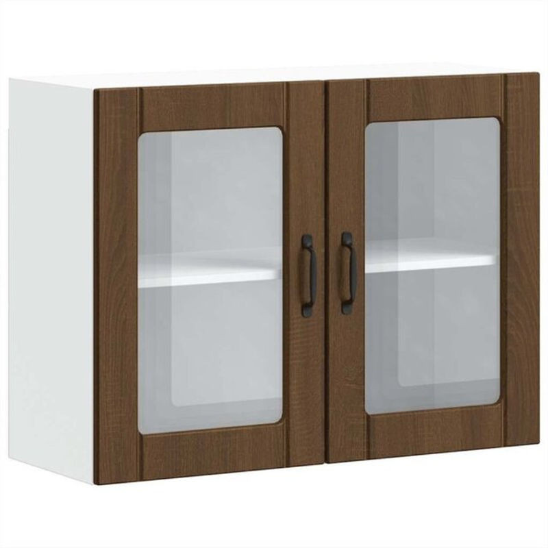 Küchen-Hängeschrank Lucca mit Glastür von vidaxl in Braun Eichen-Optik, B: 80 cm, H: 60 cm, T: 31 cm - Bild 1