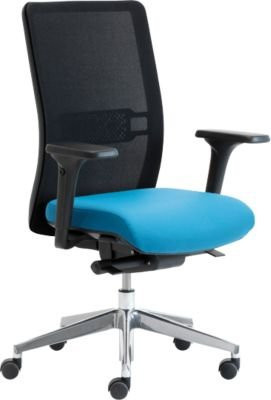 Ergonomischer Bürostuhl WIKI von Leyform mit Armlehnen, Netz-Rücken und poliertem Aluminiumgestell in Lichtblau und Schwarz - Bild 1