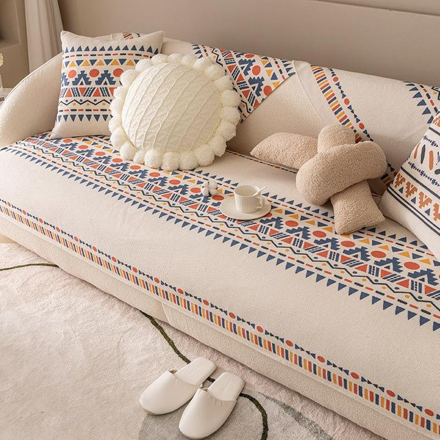Nordisches Universal-Sitzkissen aus Baumwolle und Leinen mit rutschfester Unterseite, B/H: 180 x 85 cm, Farben: Weiß und Beige - Bild 1