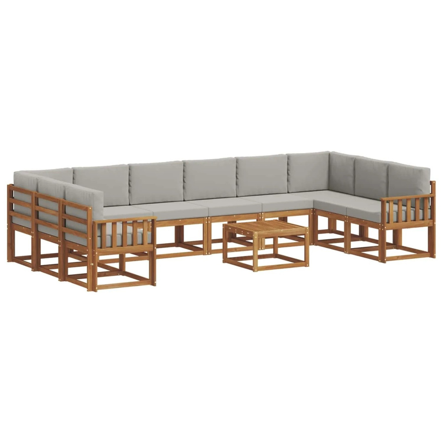 vidaXL Outdoor-Sofagarnitur aus Akazienholz in L-Form mit 11-teiligem Set, Farbe: Natur und Grau - Bild 2