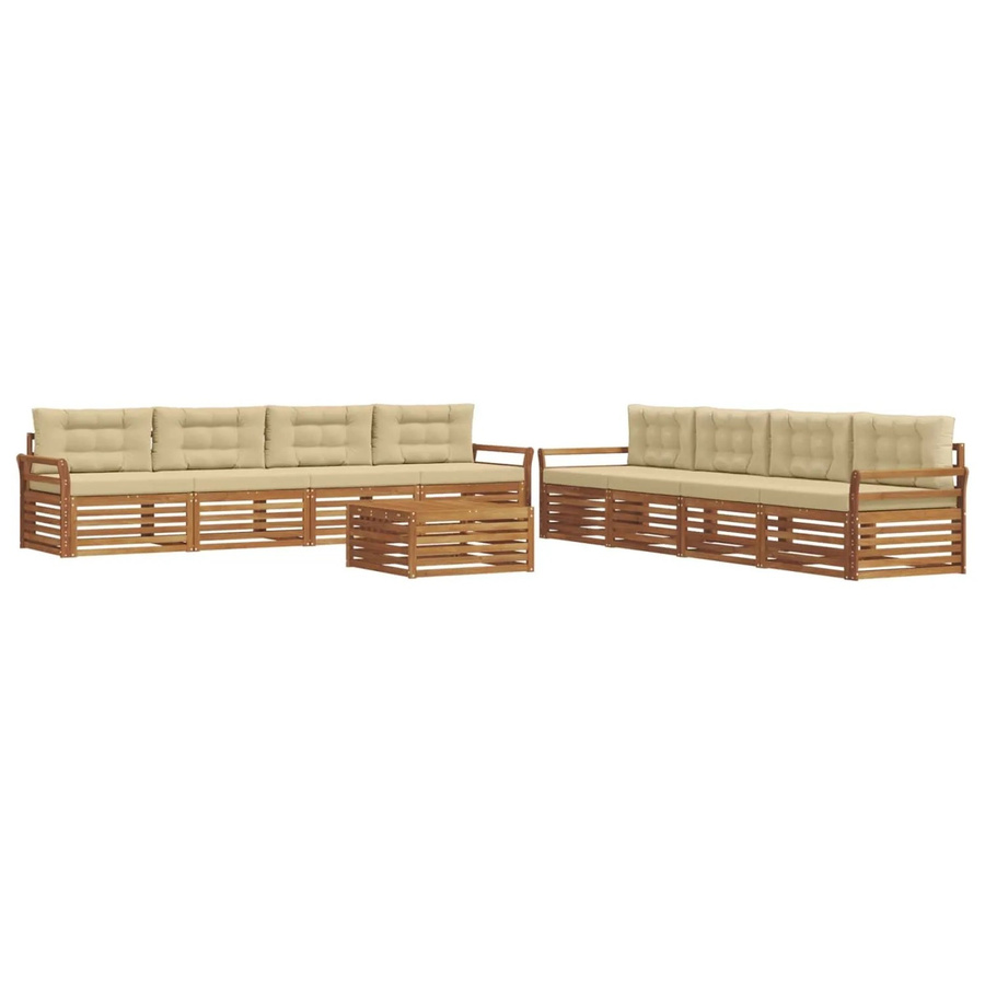 vidaXL Outdoor-Sofagarnitur aus Akazienholz mit Kissen, 9-teiliges Set, Natur und Beige - Bild 2