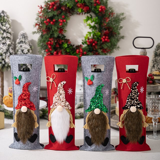 Joy-enlife Weihnachtliche Gnome Weinflaschenhülle aus Textil in Mehrfarbig für deine Tischdekoration - Bild 1