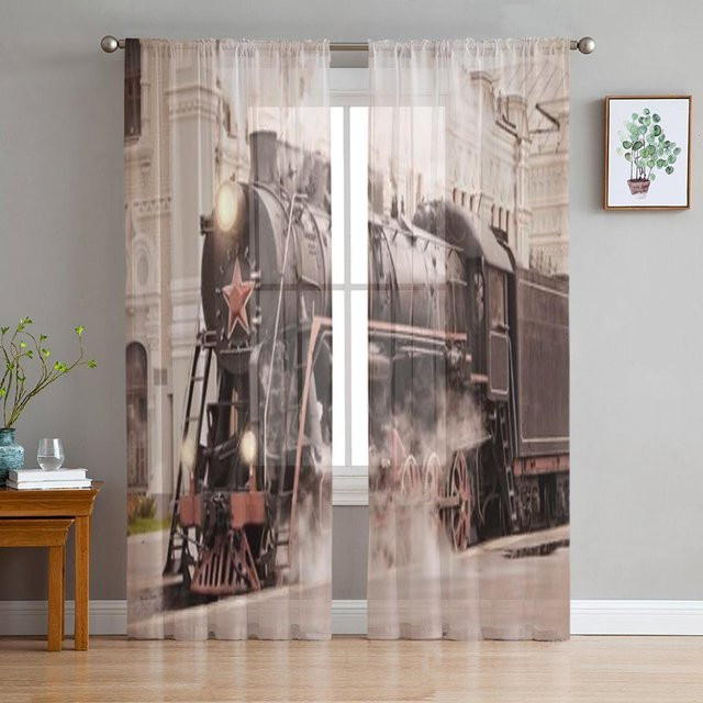 Super Six Chiffon-Transparentvorhang im Retro-Design, Tüllvorhang für Wohnzimmer und Schlafzimmer, Farbe: Grau, Breite: 135 cm, Höhe: 114 cm - Bild 1