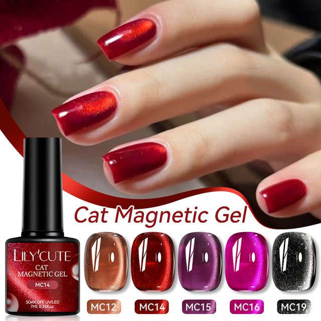 LILYCUTE Magnetischer Gel Nagellack, Rot Braun, Glitter, 7 ml - Bild 1