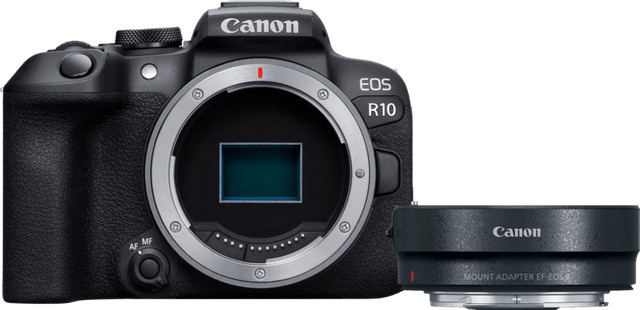 Canon EOS R10 spiegellose Kamera mit EF-EOS R Adapter in Schwarz - Bild 1