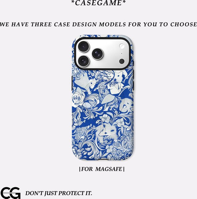 Casegame Matte MagSafe Bumper Hülle für iPhone 17 16 15 14 13 Pro Max mit blauem Waldmuster - Bild 1