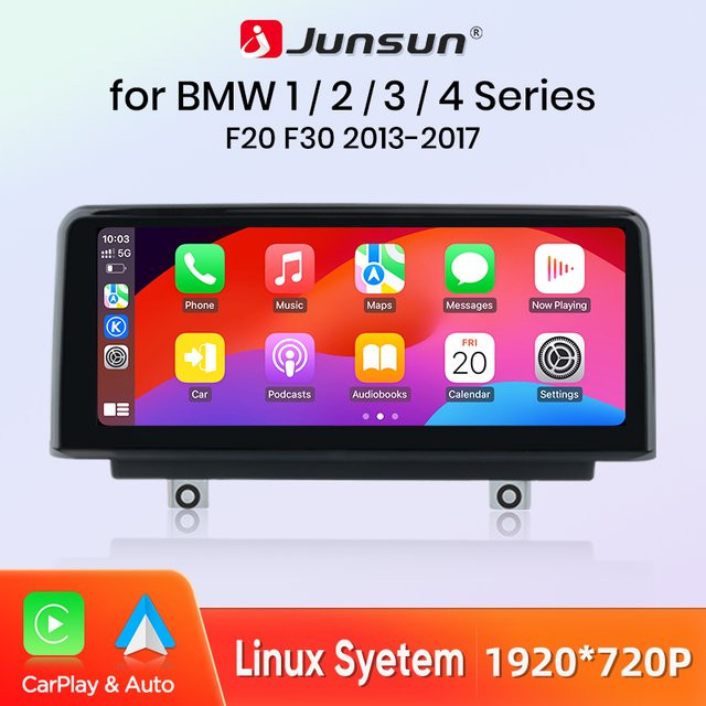 Junsun Wireless Carplay und Android Auto Multimedia-Player mit Linux-System und GPS für BMW 1er 2er Serie F20 F21 F22 F23 sowie 3er 4er Serie F30 F31 F34 F32 F33 F36 NBT EVO System in Schwarz - Bild 1