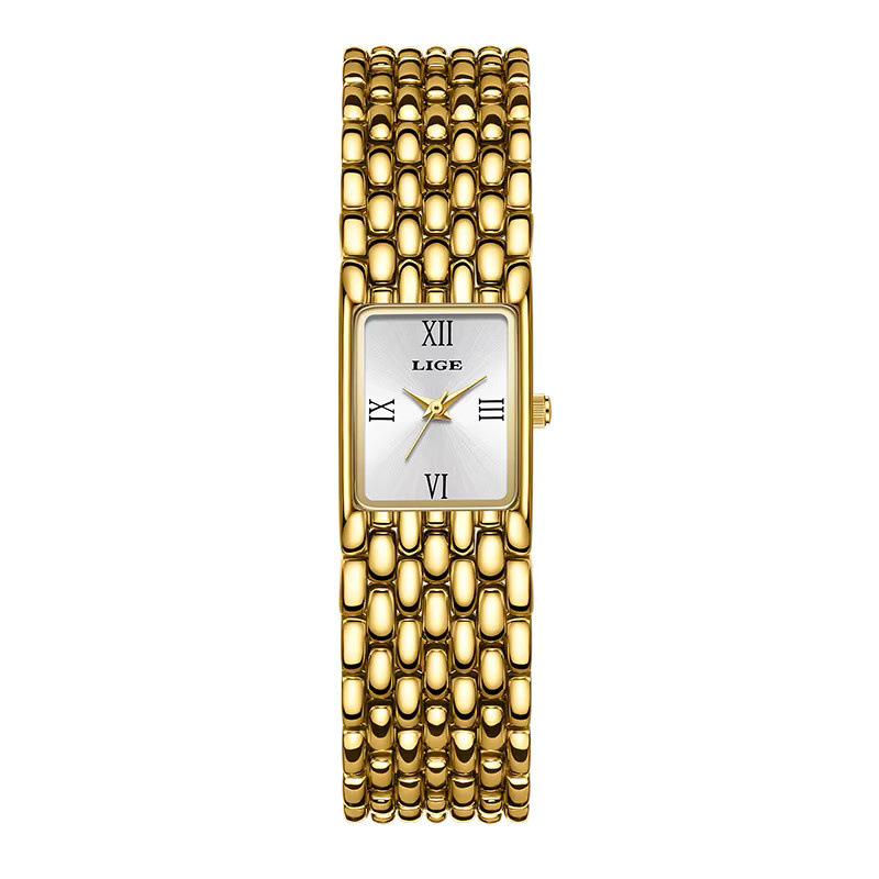 LIGE Armbanduhr, Quarz, Gold, Edelstahl, Eckig, Chronograph, Damen - Bild 4