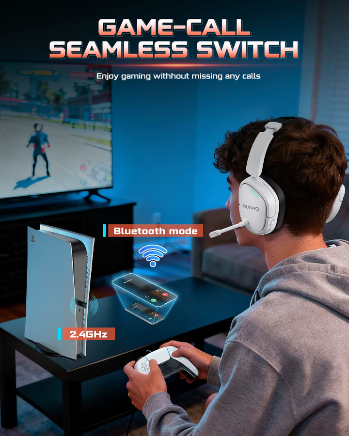 NUBWO HG04 Kabelloses Gaming-Headset mit Bluetooth und 2.4G für PS5 und PS4 in Schwarz oder Weiß - Bild 4