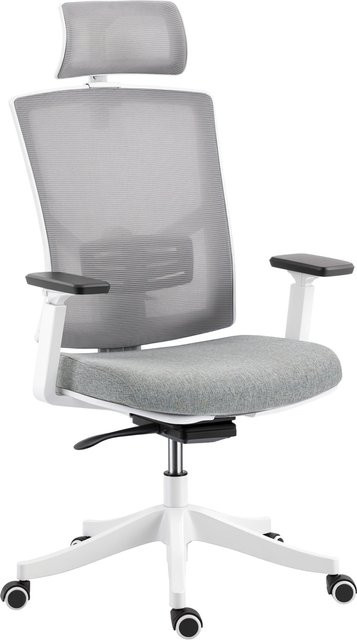 HOMCOM Ergonomischer Bürostuhl in Grau mit 4D-Lendenstütze, 3D-Armlehnen, Kopfstütze und Wippfunktion - Bild 1
