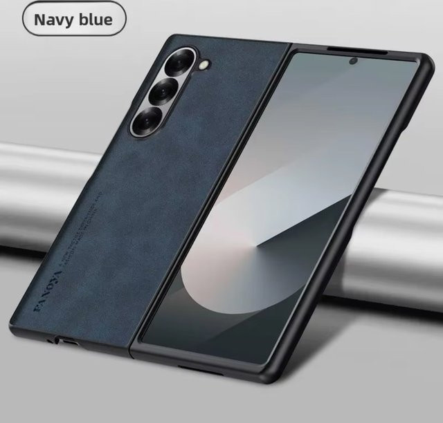 Stoßfeste Luxus Handyhülle aus Schafsleder und PU-Leder für Samsung Galaxy Z Fold 3 4 5 6 7 8 Ultra in Blau - Bild 1