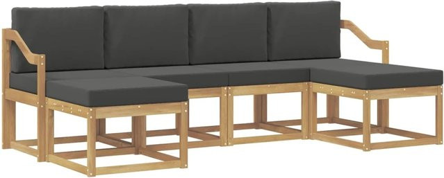 vidaXL Outdoor-Sofagarnitur 6-teilig aus Akazienholz mit Polstern in Weiß und Anthrazit - Bild 1