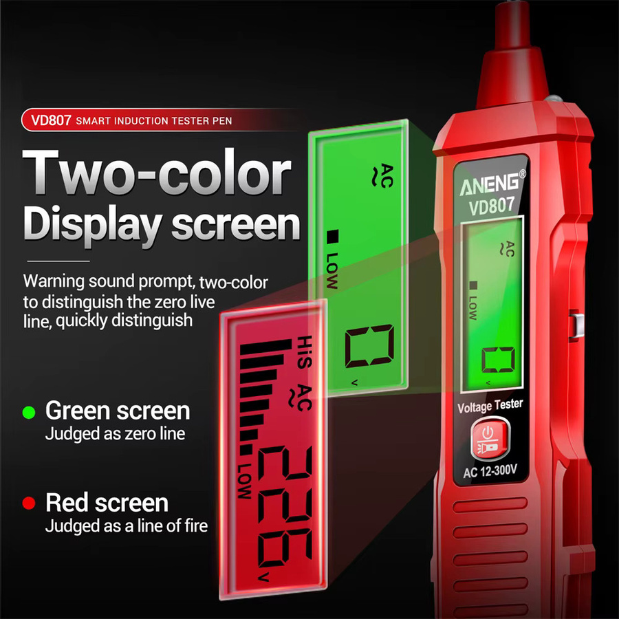 Gaqqee Intelligenter Spannungsdetektor mit digitalem Dual-Farbe-Display für AC 12-300V in Rot - Bild 5