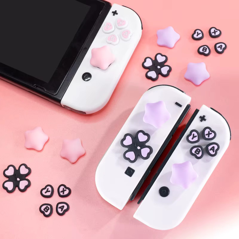 AKSW-308 Knopfaufkleber und Wippkappen-Set für Nintendo Switch und Switch OLED in Mehrfarbig (Schwarz, Pink) - Bild 2