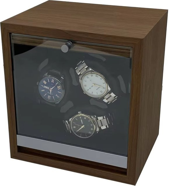 JUNMUMUKEJI Uhrenbeweger für Automatikuhren aus schwarzem Walnussholz mit LED-Umgebungslicht und staubdichter Aufbewahrungsbox - Bild 1
