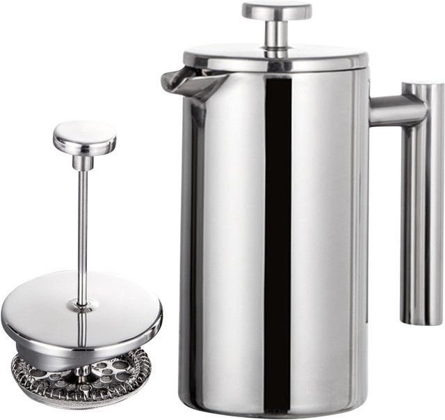 Igeteck French-Press-Kaffeemaschine aus Edelstahl, doppelwandig und isoliert, Silber, 800 ml - Bild 1