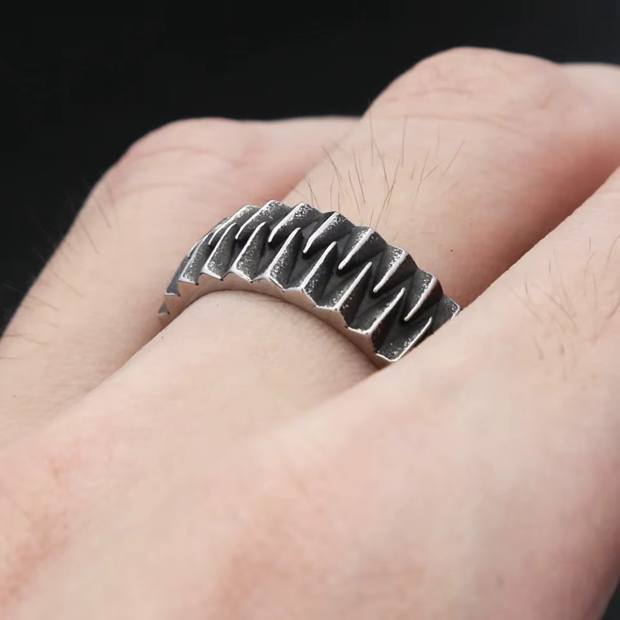 owlucky Ring Edelstahl, Schwarz, Geometrische Zahnrad, Vintage, Unisex - Bild 2