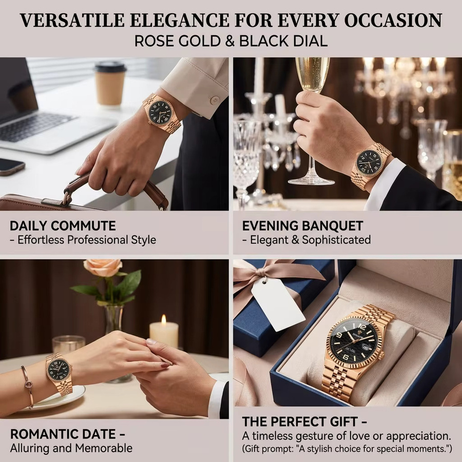 BINBOND Digitaluhr, Smartwatch, Edelstahl, Roségold, Schwarz, Herren - Bild 5