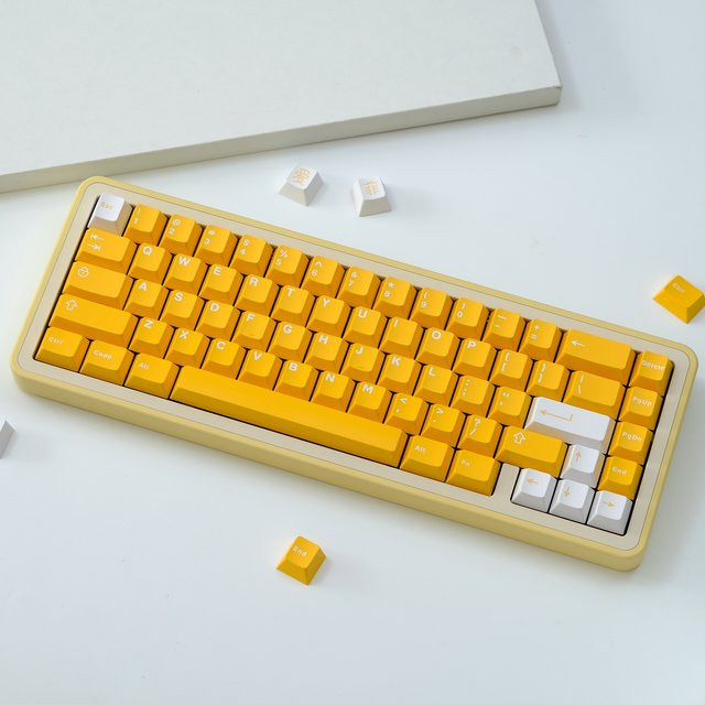 FSWHBY PBT Double-Shot Tastenkappen im Kirschprofil für mechanische MX-Switches, 130 Tasten, Orange-Weiß-Rot-Gelb - Bild 1