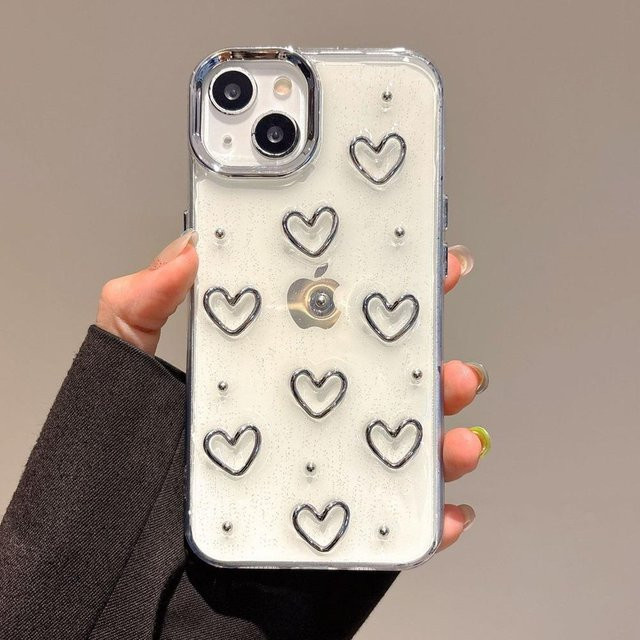 Yiran bag Glitzer Liebesherz Handyhülle für iPhone 16 15 14 13 12 11 Pro Max Plus Transparent Stoßfestes Bumper Cover - Bild 1