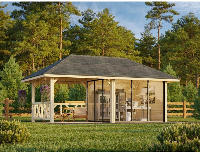 Palmako Pavillon Bianca Set 503 Slide Plus, weiß lackiert, B/T/H: 588 x 300 cm - Bild 1