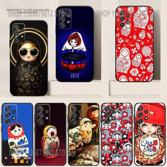 Samsung Handyhülle aus weichem Silikon mit russischem Matroschka Kunst-Design in Schwarz für verschiedene Samsung Modelle - Bild 1
