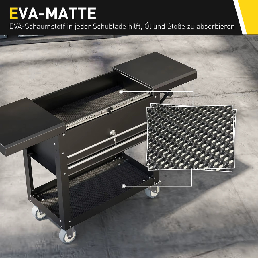 HOMCOM Werkstattwagen aus Stahl mit 2 Schubladen und Schiebedeckel in Schwarz, abschließbarer Werkzeugwagen mit Ablage und EVA-Matten, B/T/H: 130 x 80 x 38 cm - Bild 7