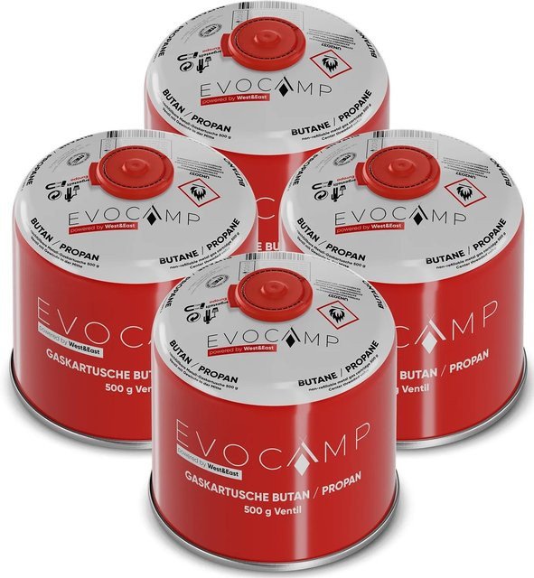 Evocamp Gaskartusche 4er Pack Butan Propan mit 500 g pro Kartusche und Schraubventil für Campingkocher und Gasgrills - Bild 1