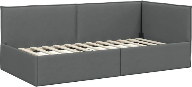 vidaXL Eckbettgestell mit Kopfteil in Grau, Polsterbett mit Holzlatten und asymmetrischer Liegefläche, B/T/H: 140 x 194 x 94 cm - Bild 1