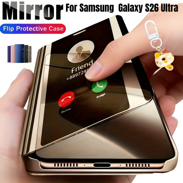 Intelligente Flip-Handyhülle mit Spiegelhalterung für Samsung Galaxy S26 Ultra, S26 Plus, S26, S25 Ultra, S24 und S23 Ultra in Schwarz - Bild 1