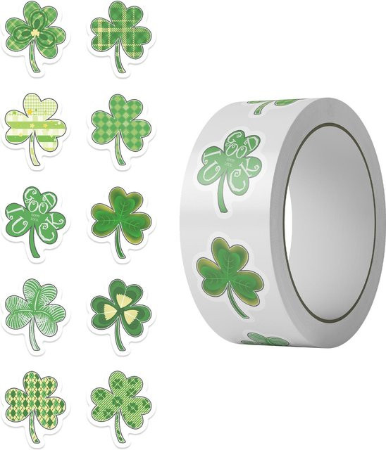Rui Di Kleeblatt Sticker für St. Patrick's Day, 500 Stück wasserfeste Aufkleberrollen in Grün und Grau für Laptops, Notizbücher, Helme und Autos - Bild 1