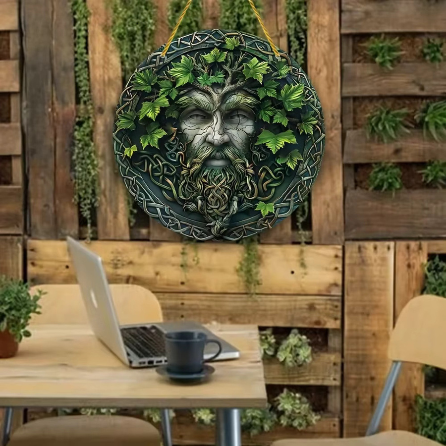 Potdemiel Keltischer Boho-Kranz mit Knotwork und Gesichtskunst als rundes Baumschild für die Außendekoration - Bild 3