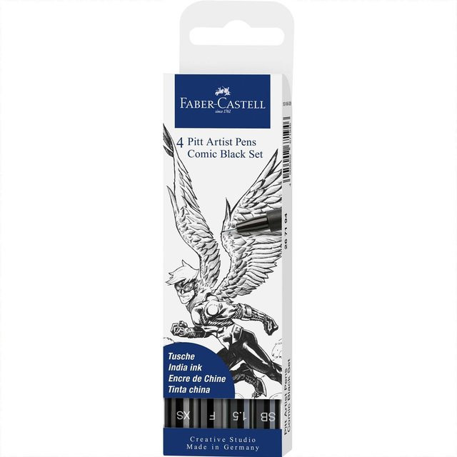 Faber Castell Pitt Artist Pen Comic Tuschestift-Set Schwarz mit Brush und Fine Spitzen für Profis - Bild 1