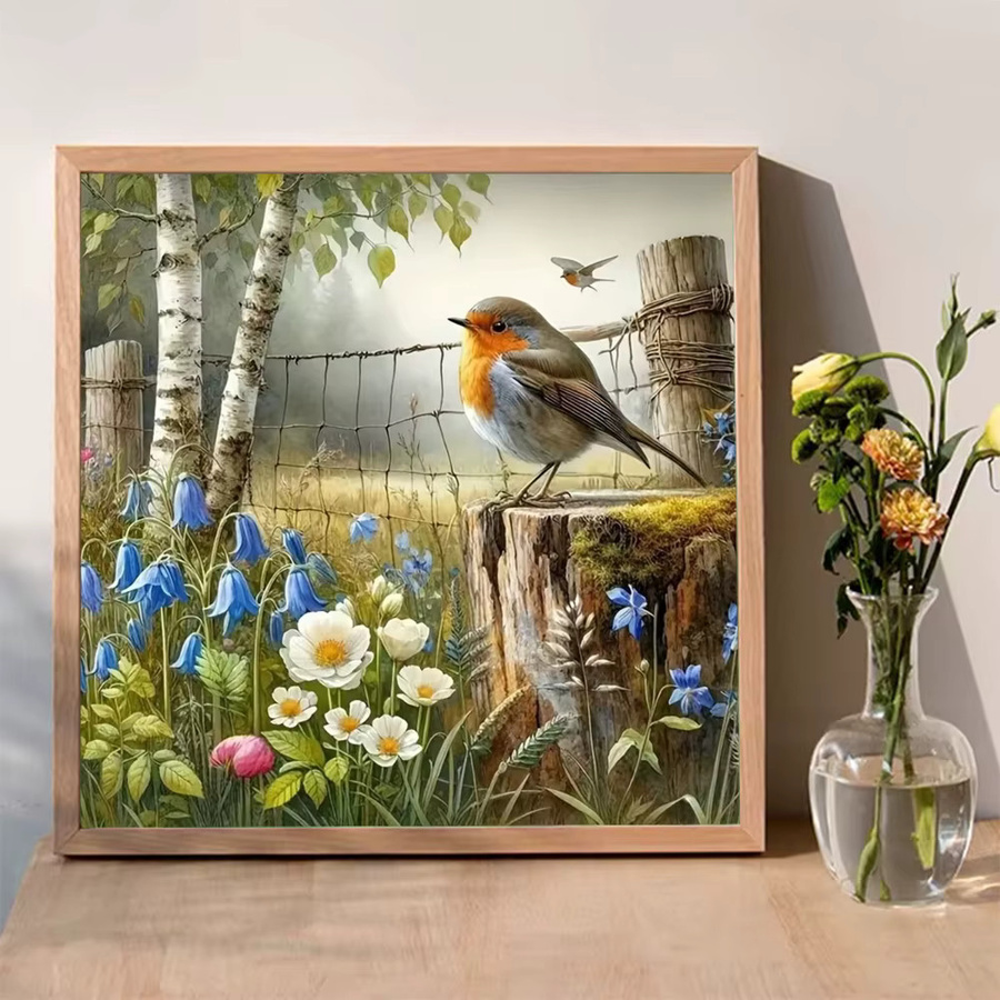 Momoart Diamond Painting Set Vogel und Blumen mit runden Diamanten in Multicolour für Wandkunst - Bild 3