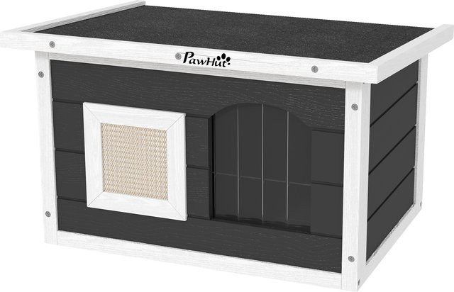 PawHut Katzenhaus aus Holz in Grau mit wetterfestem Klappdach und herausnehmbarem Boden für Indoor und Outdoor, B: 45 cm, T: 61 cm, H: 36,5 cm - Bild 1